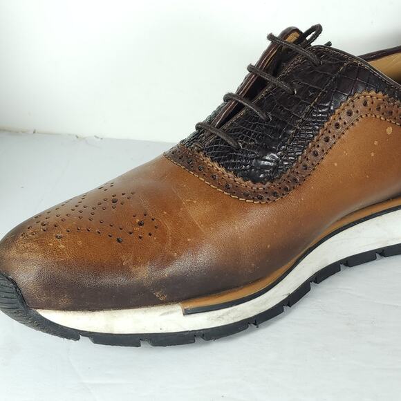 Franco Cuadra Men's 28,5 US10 Brown Distressed Leather Lace Up Trainer Sneakers - Picture 15 of 16